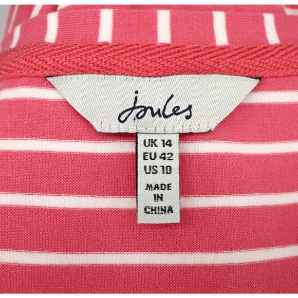 Joules Dress Womens 10 Pink White Stripe Cotton Stretch Knit Blouson V-neck - Picture 3 of 14